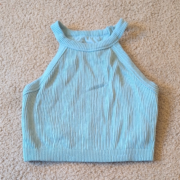 aerie Tops - Aerie Light Blue Ribbed Cropped Tank Top Size Medium
